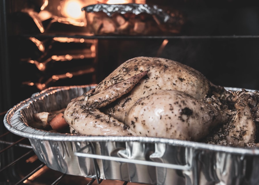 Roast chicken pieces on a sheet pan