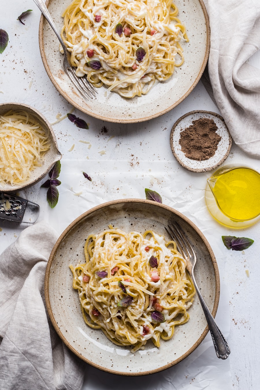 Pasta dish on a brown plate